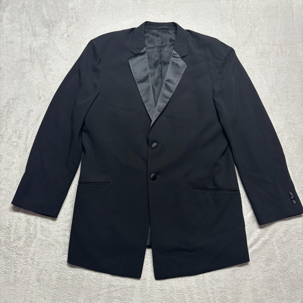 Giorgio Armani Two Button Tuxedo Jacket Black 42L Italy‎ Satin Lapel EU 52L Wool